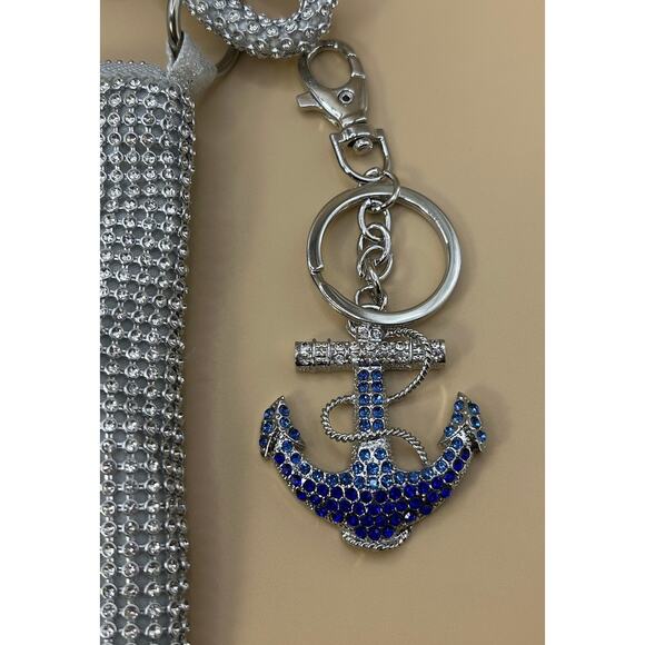 Set of Sparkly Silver Evening Bag / Nautical Anchor Keychain Sparkling Charm - Picture 3 of 9